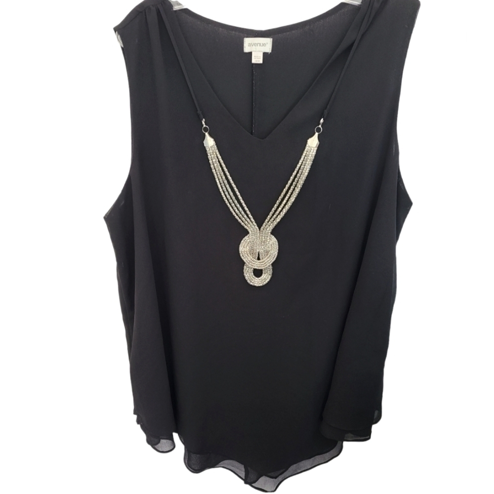 AVENUE Sleeveless V Neck Sheer Black Blouse Size 18